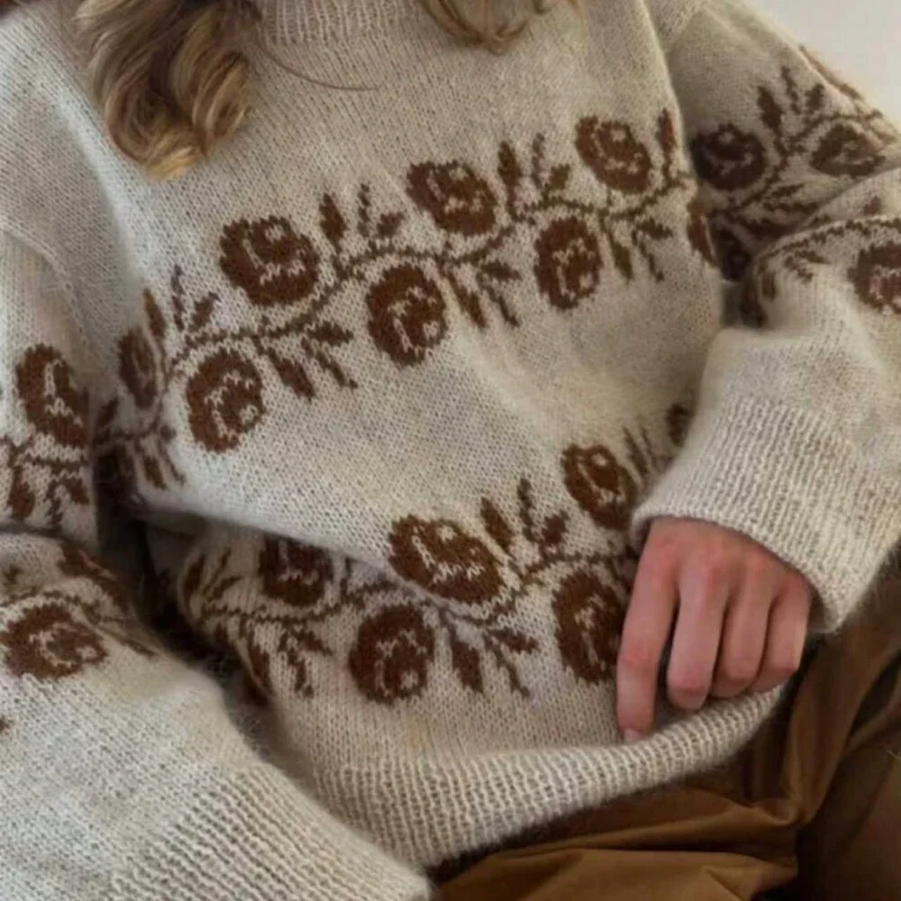 Khaki Casual Women's Thorn Rose French Turtleneck Sweater